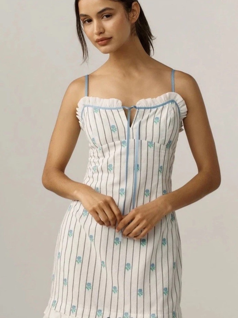 NWT Anthropologie Maeve Jacquard Embroidered Ruffle cotton mini Dress XL